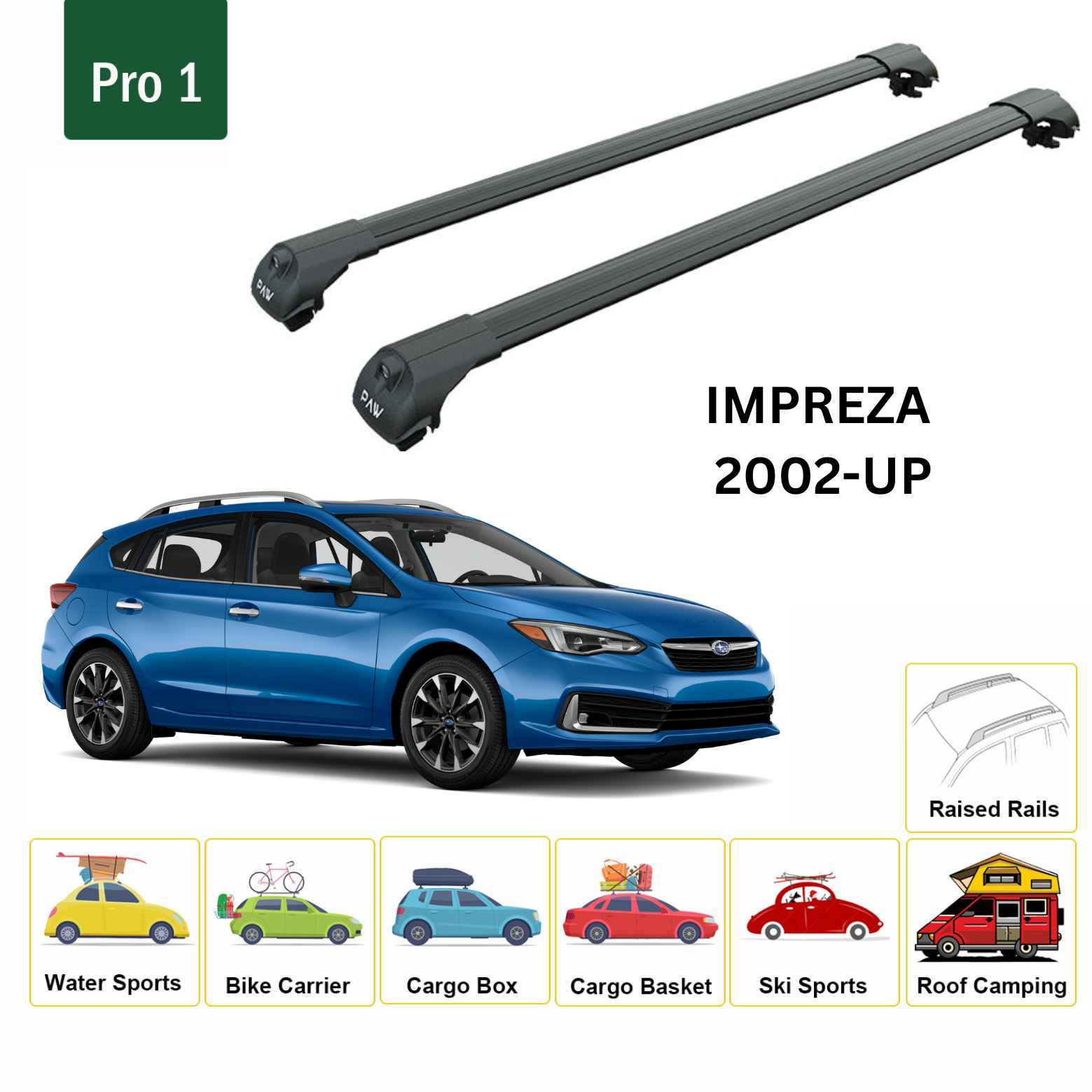For Subaru Impreza 2002-UP Roof Rack Cross Bar Metal Bracket Raised Rail Alu Black For Subaru Impreza 2002-UP Roof Rack Cross Bar Metal Bracket Raised Rail Alu Black